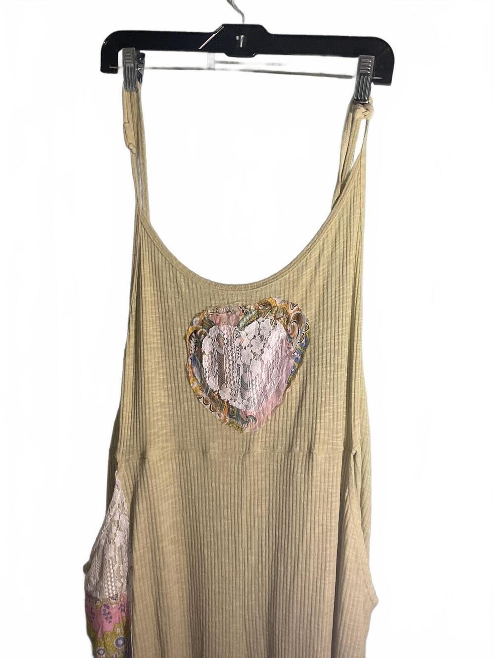 POL Light Weight Ribbed Boho Sage Overalls with Floral Patch Details L - Picture 5 of 11
